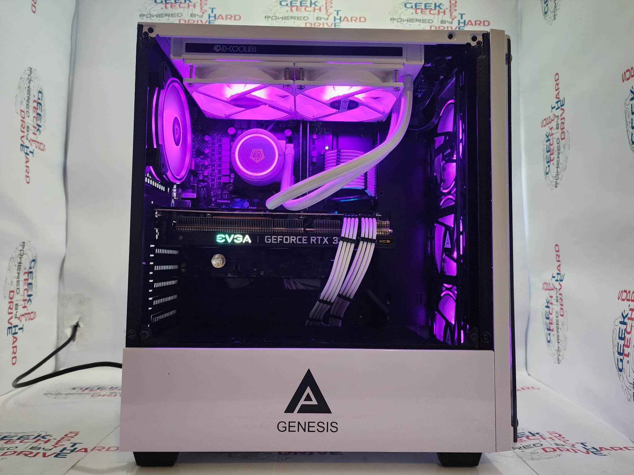 Genesis Custom Gaming Desktop PC Computer 12th Gen i5 6-Core SSD RTX 3080 Ti Liquid WiFi White - Geek Tech