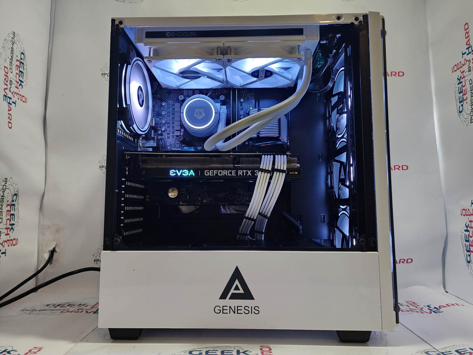 Genesis Custom Gaming Desktop PC Computer 12th Gen i5 6-Core SSD RTX 3080 Ti Liquid WiFi White - Geek Tech