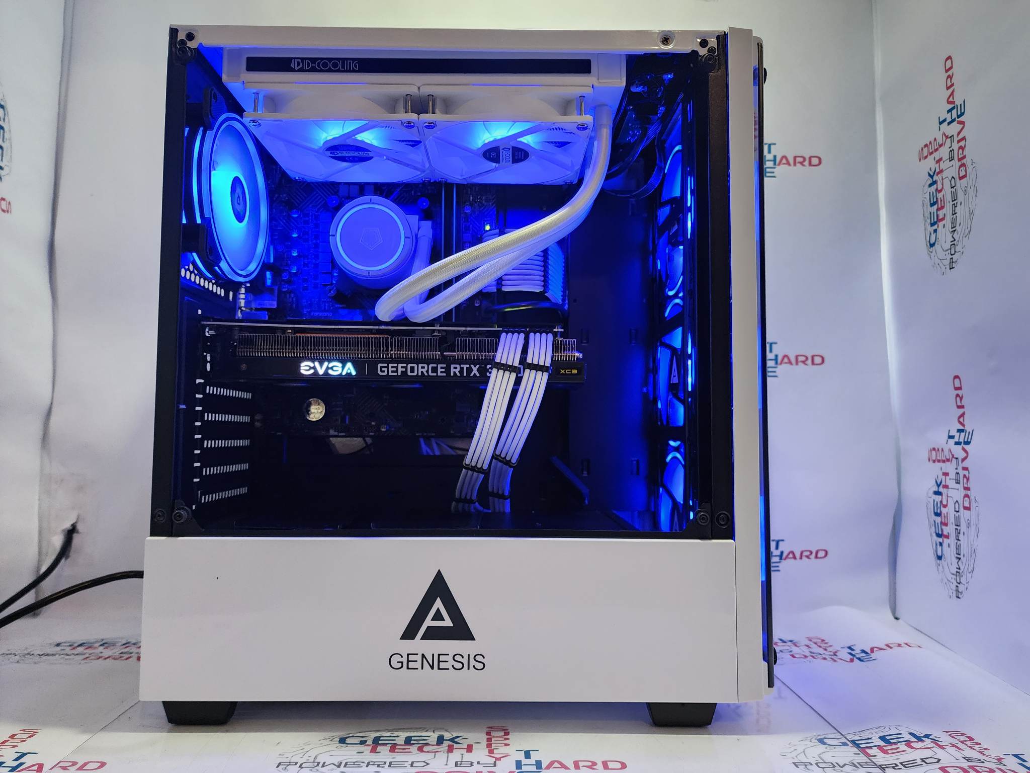 Genesis Custom Gaming Desktop PC Computer 12th Gen i5 6-Core SSD RTX 3080 Ti Liquid WiFi White - Geek Tech