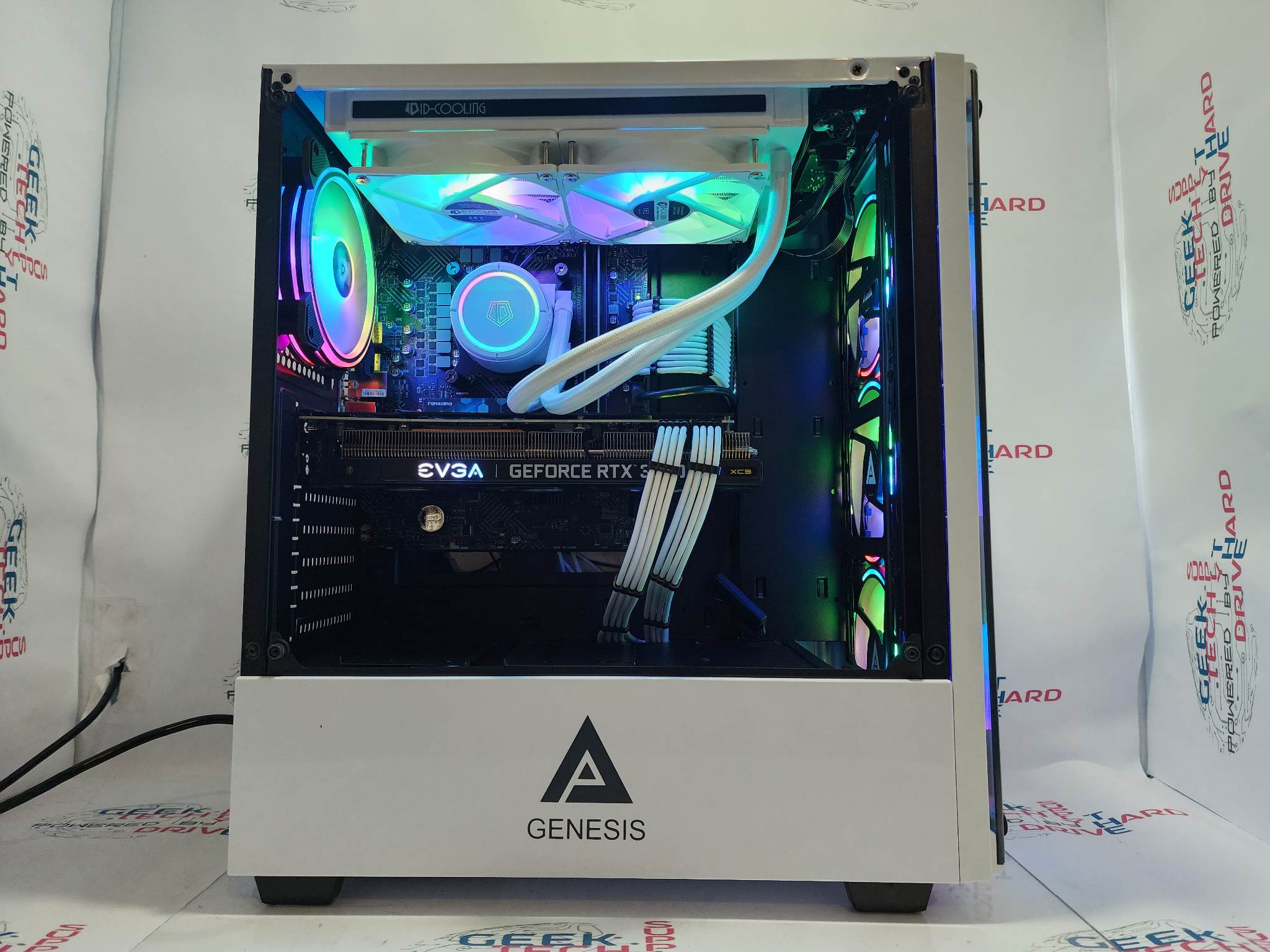 Genesis Custom Gaming Desktop PC Computer 12th Gen i5 6-Core SSD RTX 3080 Ti Liquid WiFi White - Geek Tech