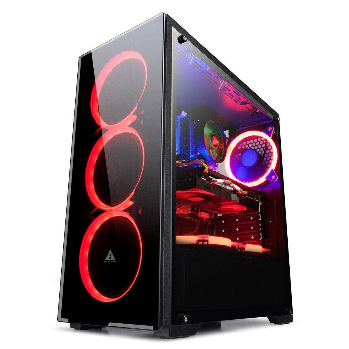 Golden Field N17 Computer Case with 3 LED Red Fans PC Gaming ATX Case Acrylic Side Panel - Geek Tech