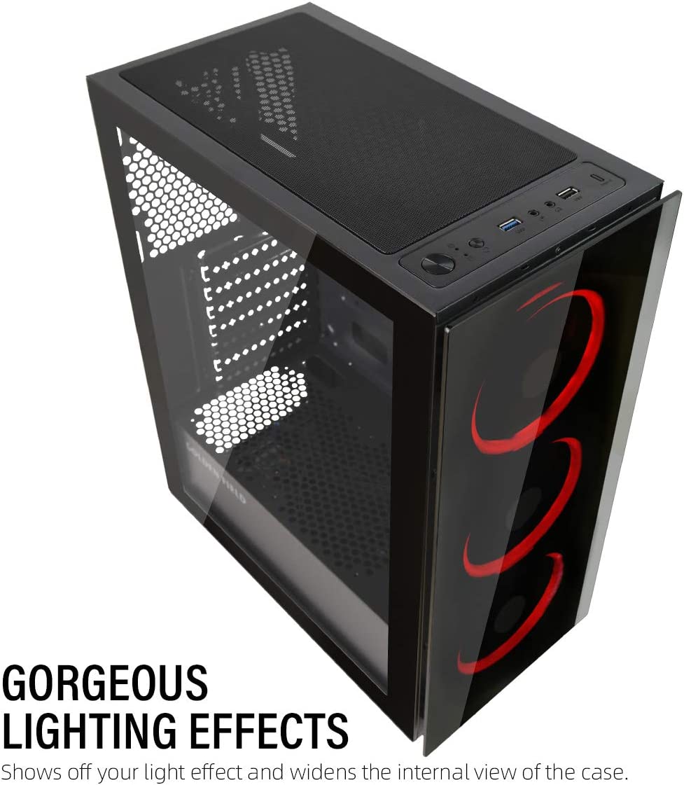 GOLDEN FIELD N18 Computer PC Gaming Case, Mid Tower ATX Case, 3 Red Fans Pre-Installed, Double Tempered Glass Panel, Support ATX/MATX/ITX Motherboard - Geek Tech