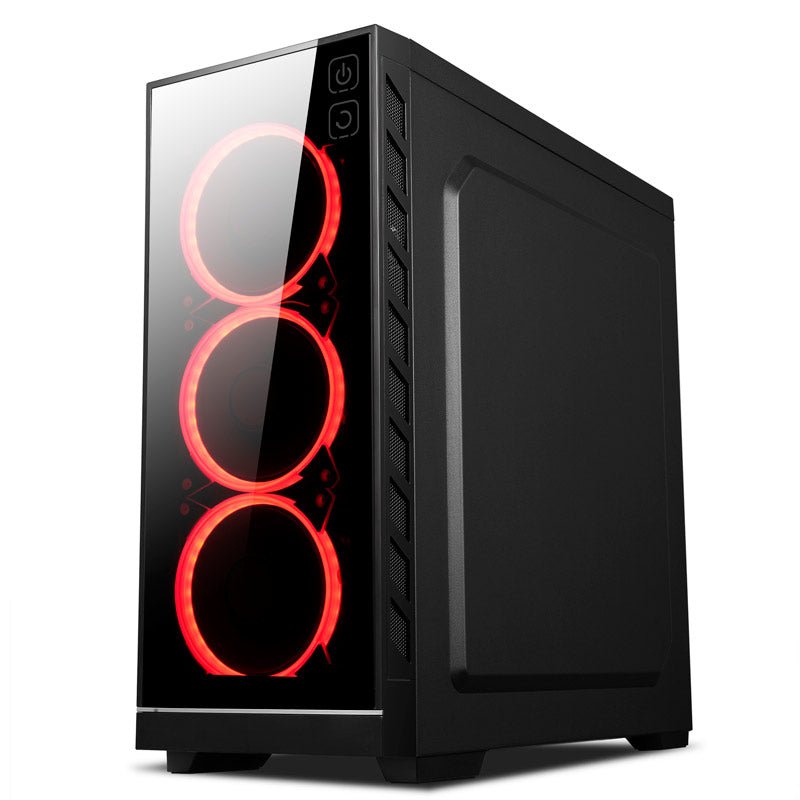 GOLDEN FIELD Z3 ATX Computer Case, Gaming PC Case, Mid Tower, Pre-Installed 3 LED Red Fans, Touch Buttons Acrylic Panel - Geek Tech