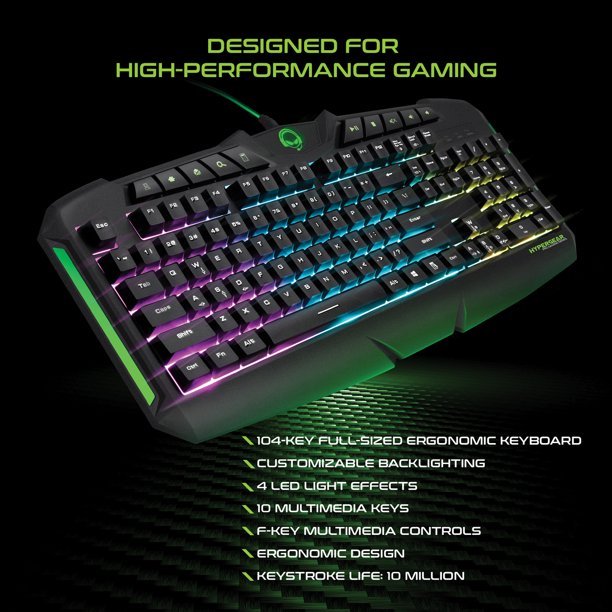HyperGear 4in1 Gaming Kit (Emerald Crocodile) Keyboard - Mouse - Headphones - Mousepad - Geek Tech