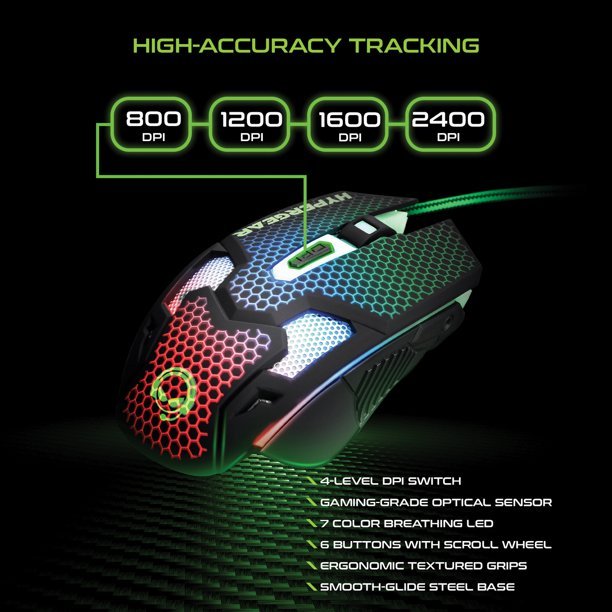 HyperGear 4in1 Gaming Kit (Emerald Crocodile) Keyboard - Mouse - Headphones - Mousepad - Geek Tech