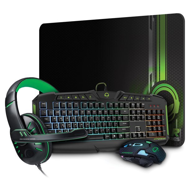 HyperGear 4in1 Gaming Kit (Emerald Crocodile) Keyboard - Mouse - Headphones - Mousepad - Geek Tech