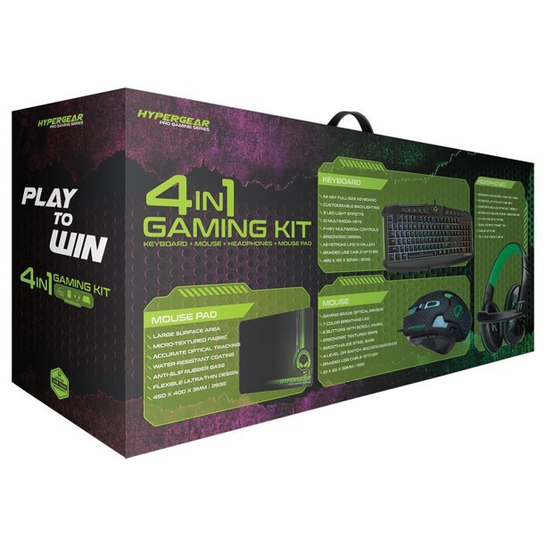 HyperGear 4in1 Gaming Kit (Emerald Crocodile) Keyboard - Mouse - Headphones - Mousepad - Geek Tech