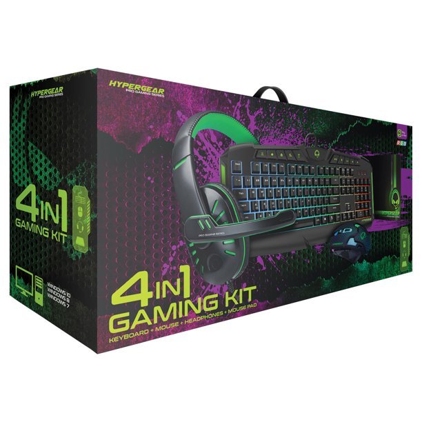 HyperGear 4in1 Gaming Kit (Emerald Crocodile) Keyboard - Mouse - Headphones - Mousepad - Geek Tech