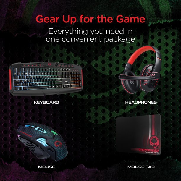 HyperGear 4in1 Gaming Kit (Red Dragon) Keyboard - Mouse - Headphones - Mousepad - Geek Tech