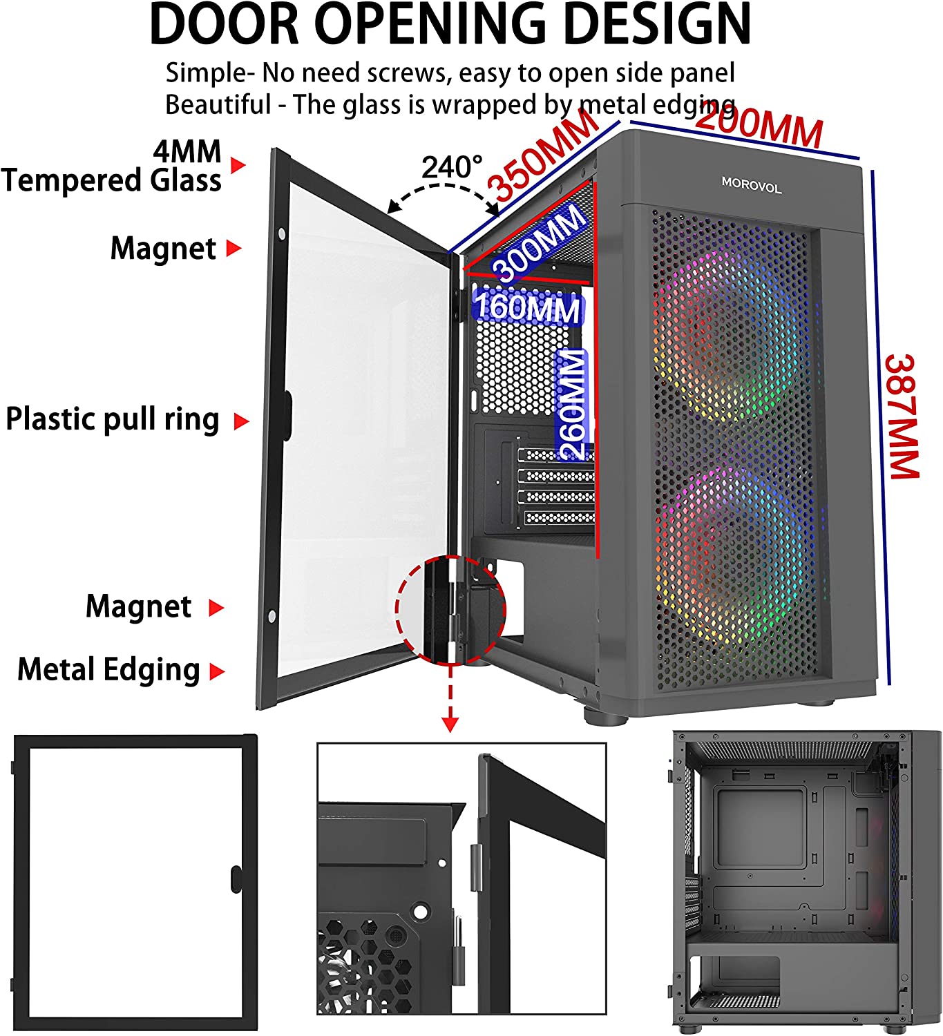 Morovol Mesh mATX Gaming Computer Case 2x RGB Preinstalled - Geek Tech