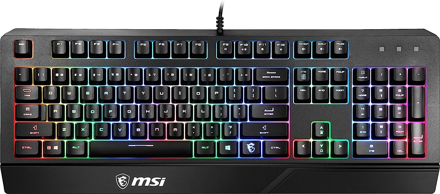 MSI Gaming Backlit RGB Dedicated Hotkeys Anti-Ghosting Water Resistant Gaming Keyboard (Vigor GK20 US), Black - Geek Tech