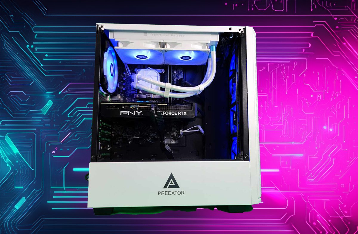 Predator Custom Gaming Desktop PC Windows 11 Ryzen 5 RTX 4070 SSD DDR4 RGB Wifi White - Geek Tech