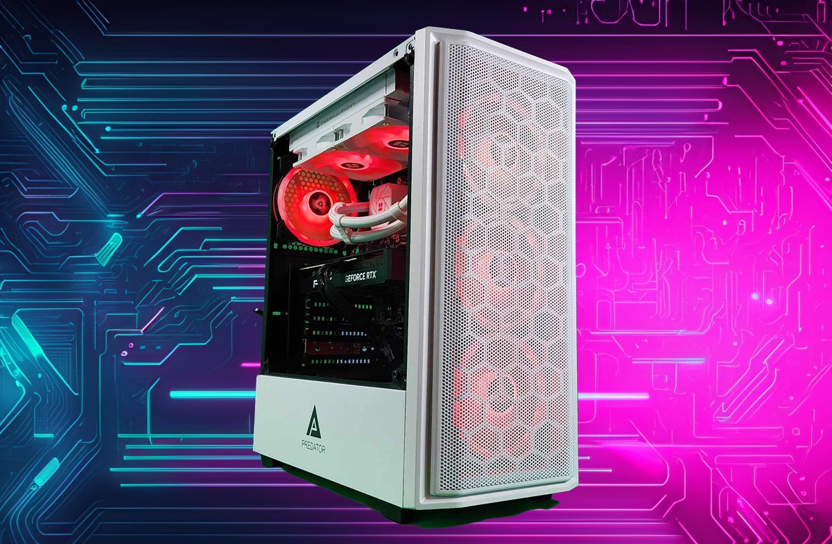 Predator Custom Gaming Desktop PC Windows 11 Ryzen 5 RTX 4070 SSD DDR4 RGB Wifi White - Geek Tech