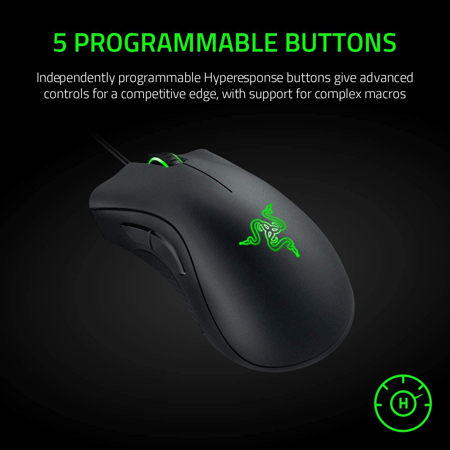 Razer DeathAdder Essential Gaming Mouse: 6400 DPI Optical Sensor - 5 Programmable Buttons - Mechanical Switches - Rubber Side Grips - Classic Black - Geek Tech
