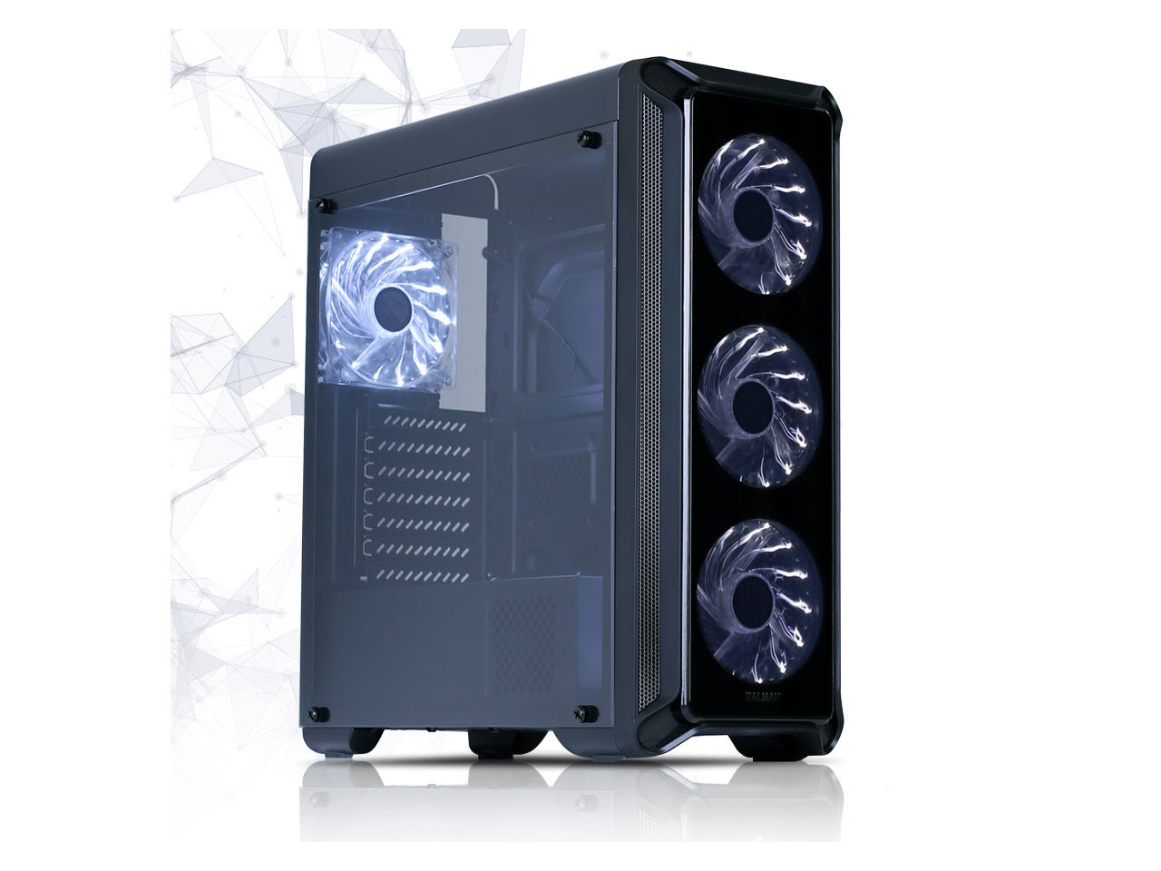 Zalman i3 Edge ATX Mid Tower Computer Case Gaming PC Case, Includes 4X 120mm White LED Fans, Acrylic Side Window, High Airflow Mesh Panel, USB 3.0,Black - Geek Tech