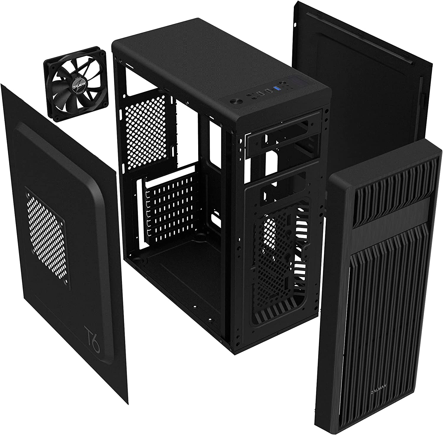 Zalman T6 ATX Mid Tower Computer PC Case, Pre-Installed 120mm Fan, 5.25 ODD, USB 3.0, Patterned Mesh Design, mATX ITX for Gaming Workstation, Black - Geek Tech