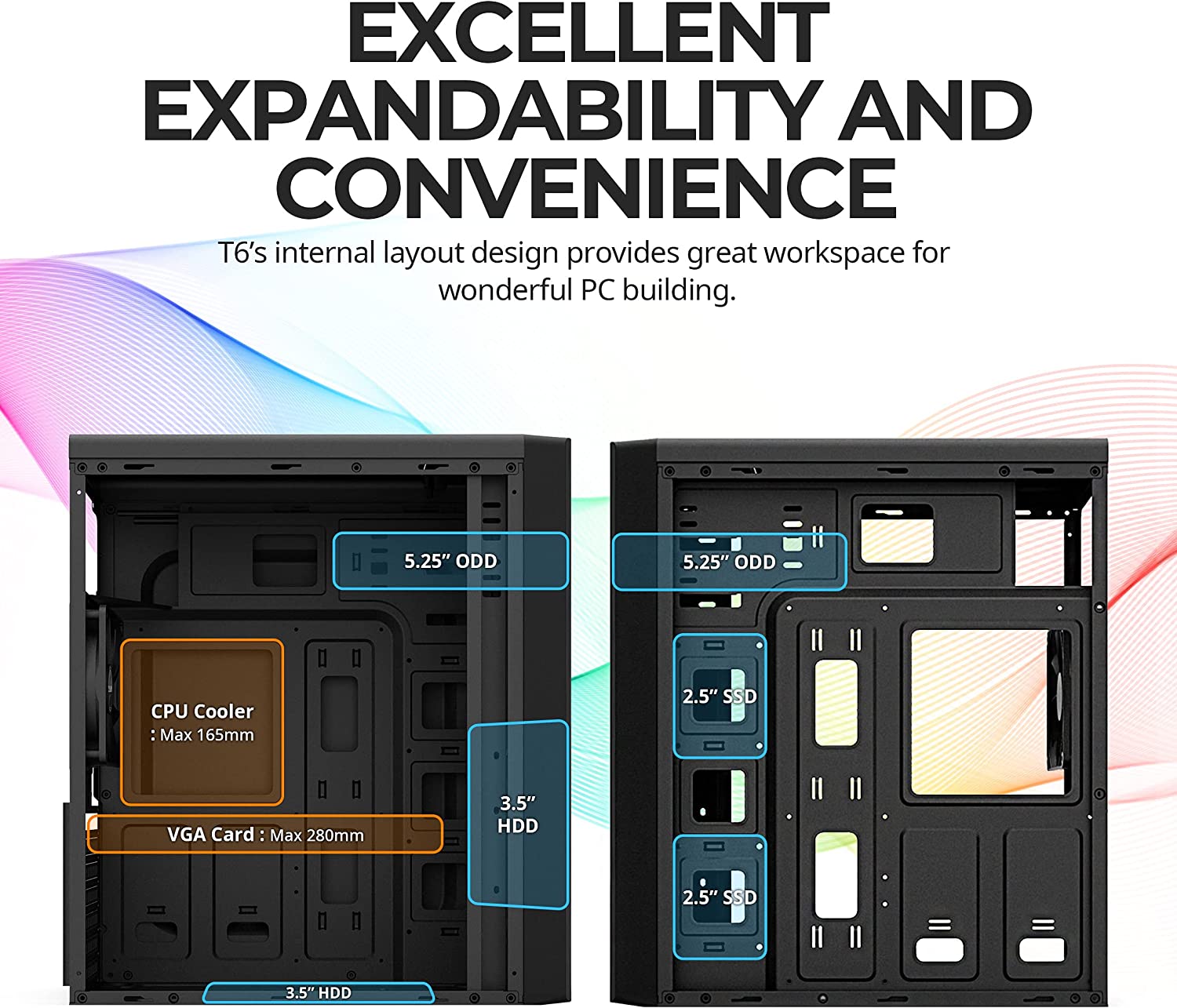 Zalman T6 ATX Mid Tower Computer PC Case, Pre-Installed 120mm Fan, 5.25 ODD, USB 3.0, Patterned Mesh Design, mATX ITX for Gaming Workstation, Black - Geek Tech